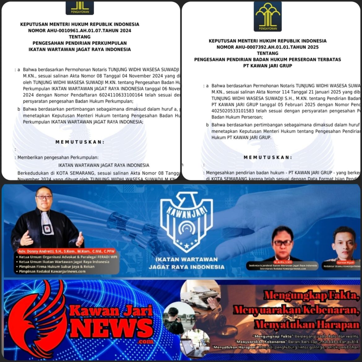 KAWAN JARI & PT. KAWAN JARI GRUP, & MEDIA KAWANJARINEWS.COM besutan PENGACARA DONNY, Telah SAH TERDAFTAR KEMENKUMHAM RI. AHU 0010961.AH.01.07.TAHUN 2024 dan AHU 0007392.AH.01.01. TAHUN 2025A