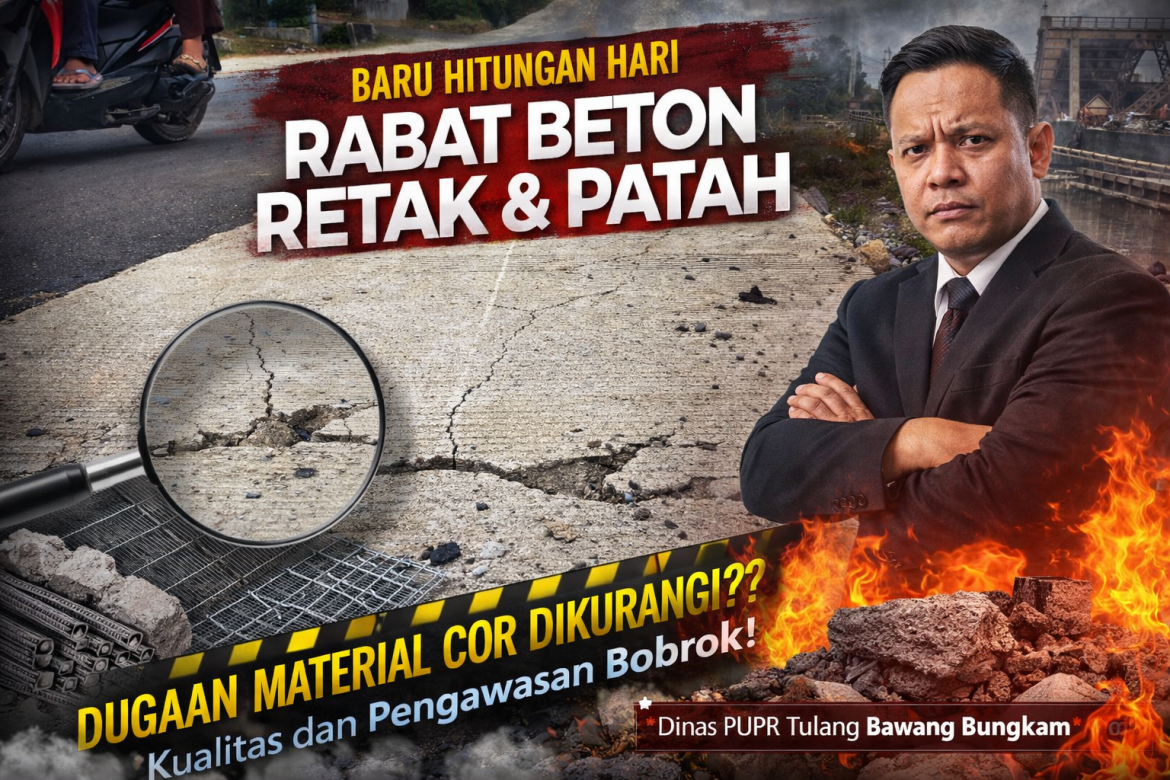 Prediksi Ketua BAIN HAM RI Lampung Terbukti: Baru Hitungan Hari, Rabat Beton Jalan Etanol Retak dan Patah