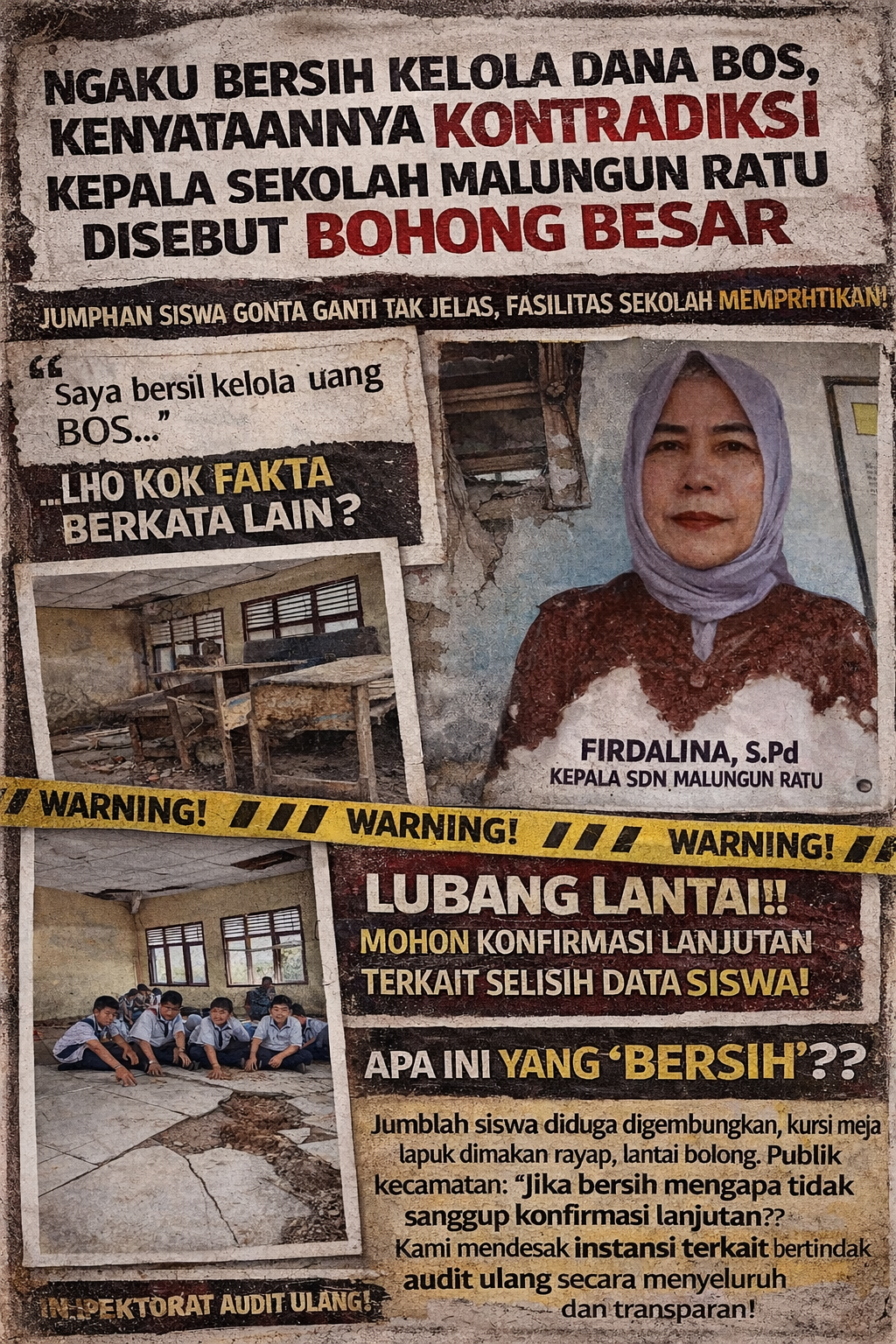 Berklaim Bersih Kelola Dana BOS, Fakta Lapangan SDN Malungun Ratu Justru Bicara Lain