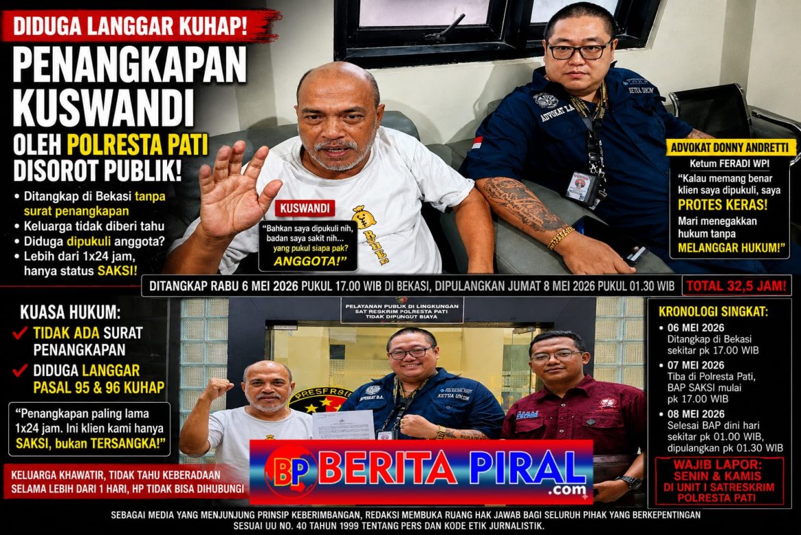 Diduga Langgar KUHAP, Penangkapan Kuswandi oleh Polresta Pati Disorot: Kuasa Hukum Pertanyakan Surat Penangkapan Hingga Dugaan Penganiayaan