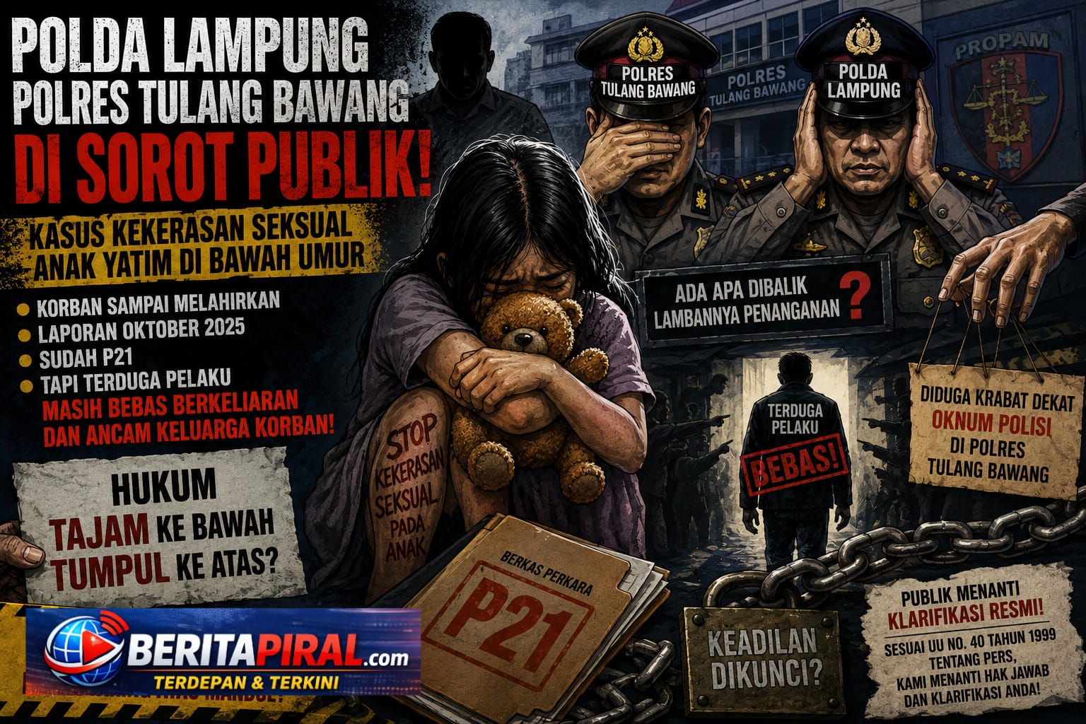 Polda Lampung dan Polres Tulang Bawang Disorot, Kasus Dugaan Kekerasan Seksual Anak Yatim di Menggala Tengah Dinilai Jalan di Tempat