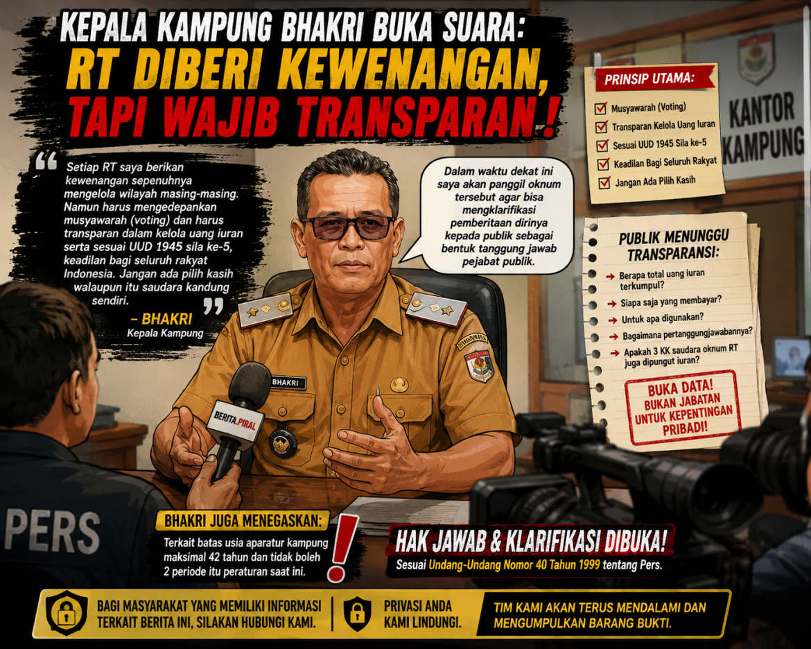 KEPALA KAMPUNG BHAKRI BUKA SUARA: RT DIBERI KEWENANGAN, TAPI WAJIB TRANSPARAN — “JANGAN ADA PILIH KASIH, MESKI SAUDARA SENDIRI!”